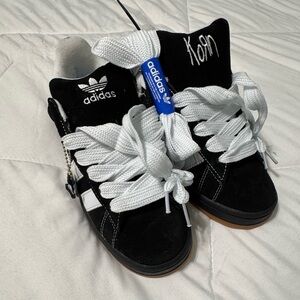 Adidas Black and White Korn Campus sneakers